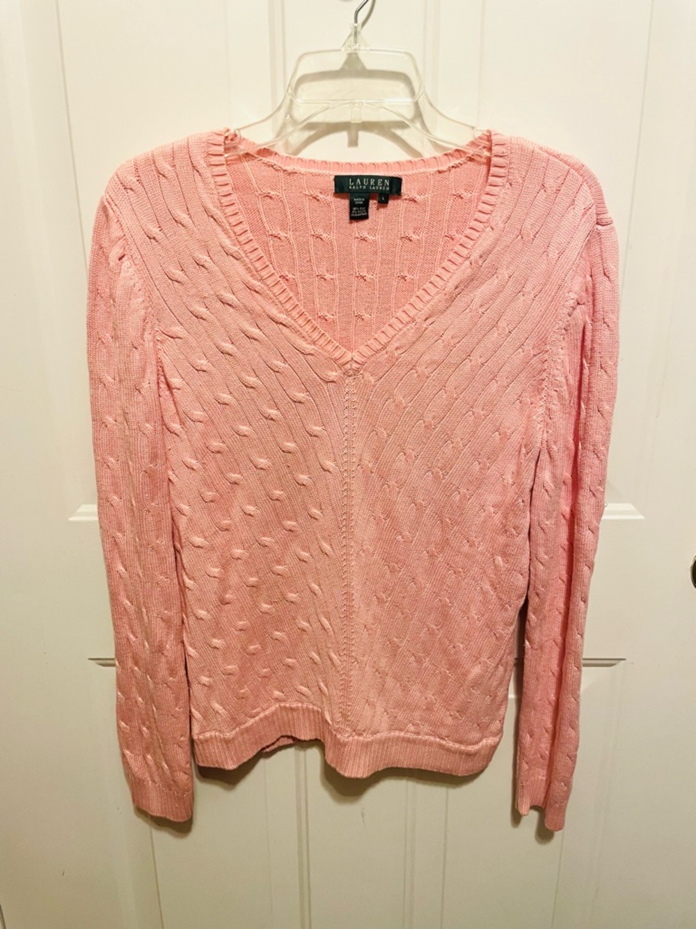 Lauren Ralph Lauren Pink Cable Knit silk blend V-Neck Sweater